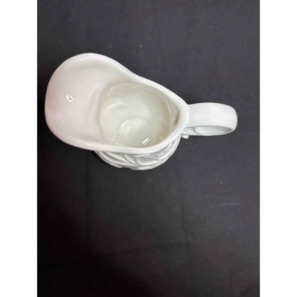 Villa Verde White Ceramic Pitcher Embossed‎ Leaf Detail Creamer Serving